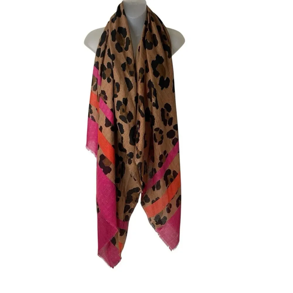 Sole Society Oversized Scarf Wrap Animal Print Striped Fringe 72x40 Lightweight